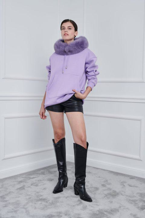 Purple Hoodie with Fox Fur