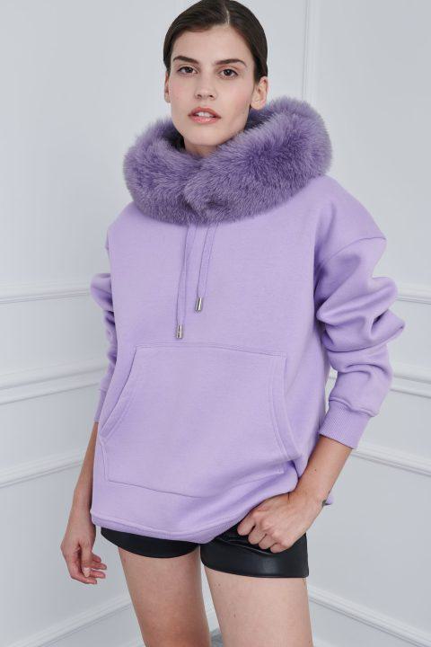 Purple Hoodie with Fox Fur