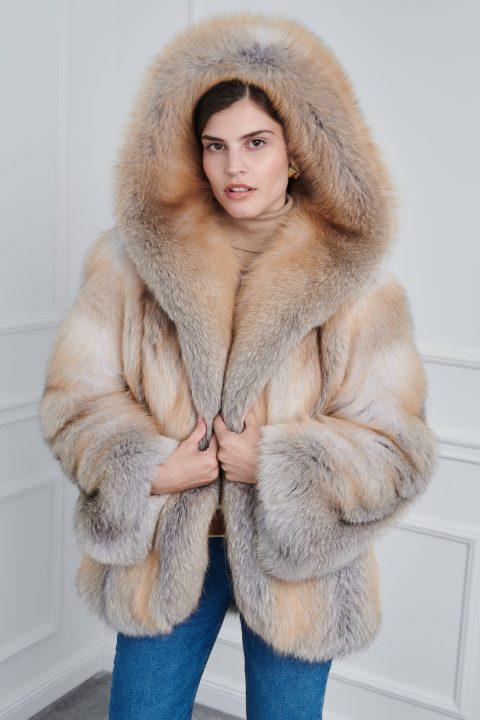 Sapphire Gold Fox Jacket with Hood
