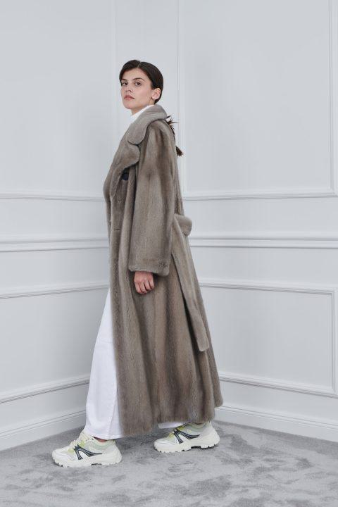 Silver Blue Mink Long Coat with Rever Collar