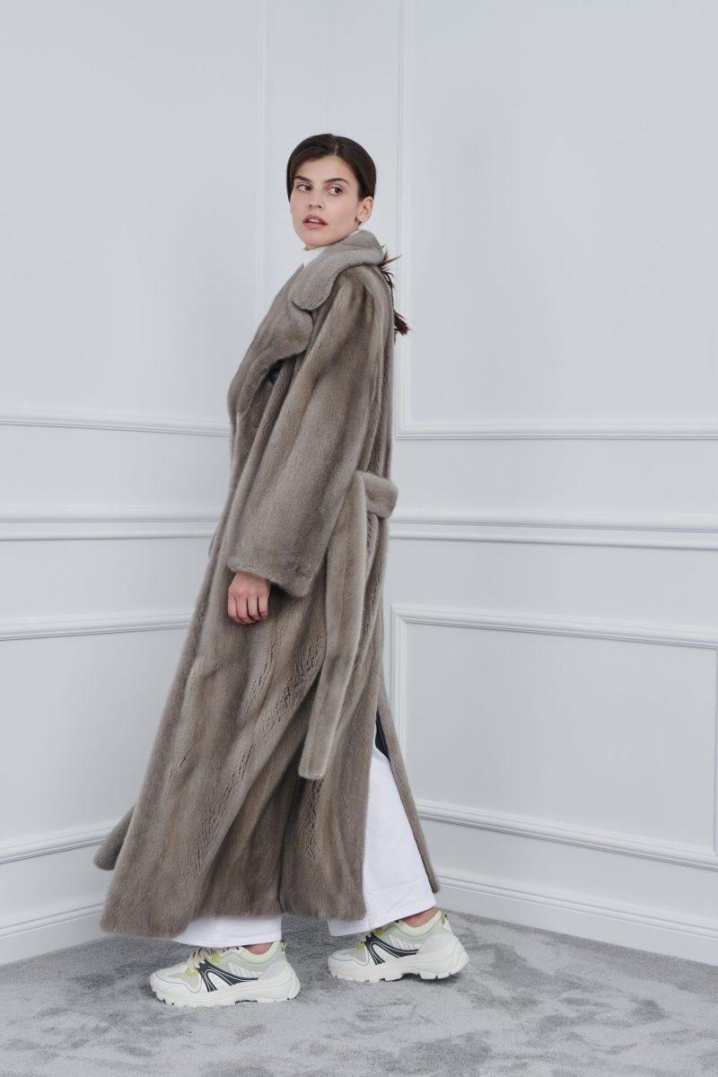 Silver Blue Mink Long Coat with Rever Collar