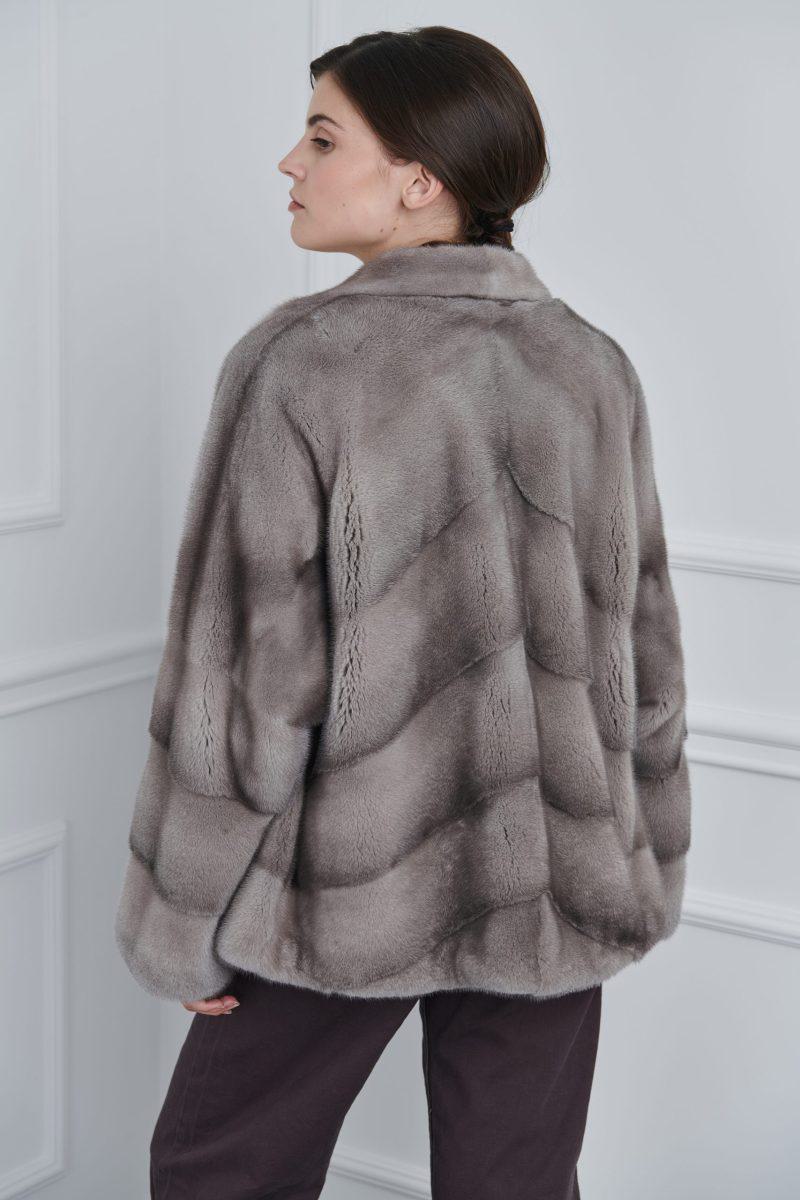Silver Blue Mink Short Jacket with Rever Collar