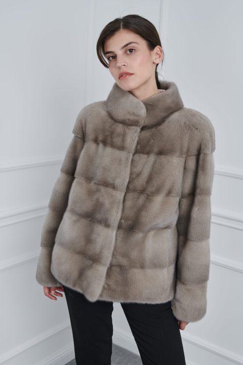 Silver Blue Mink Short Jacket with Stand Collar