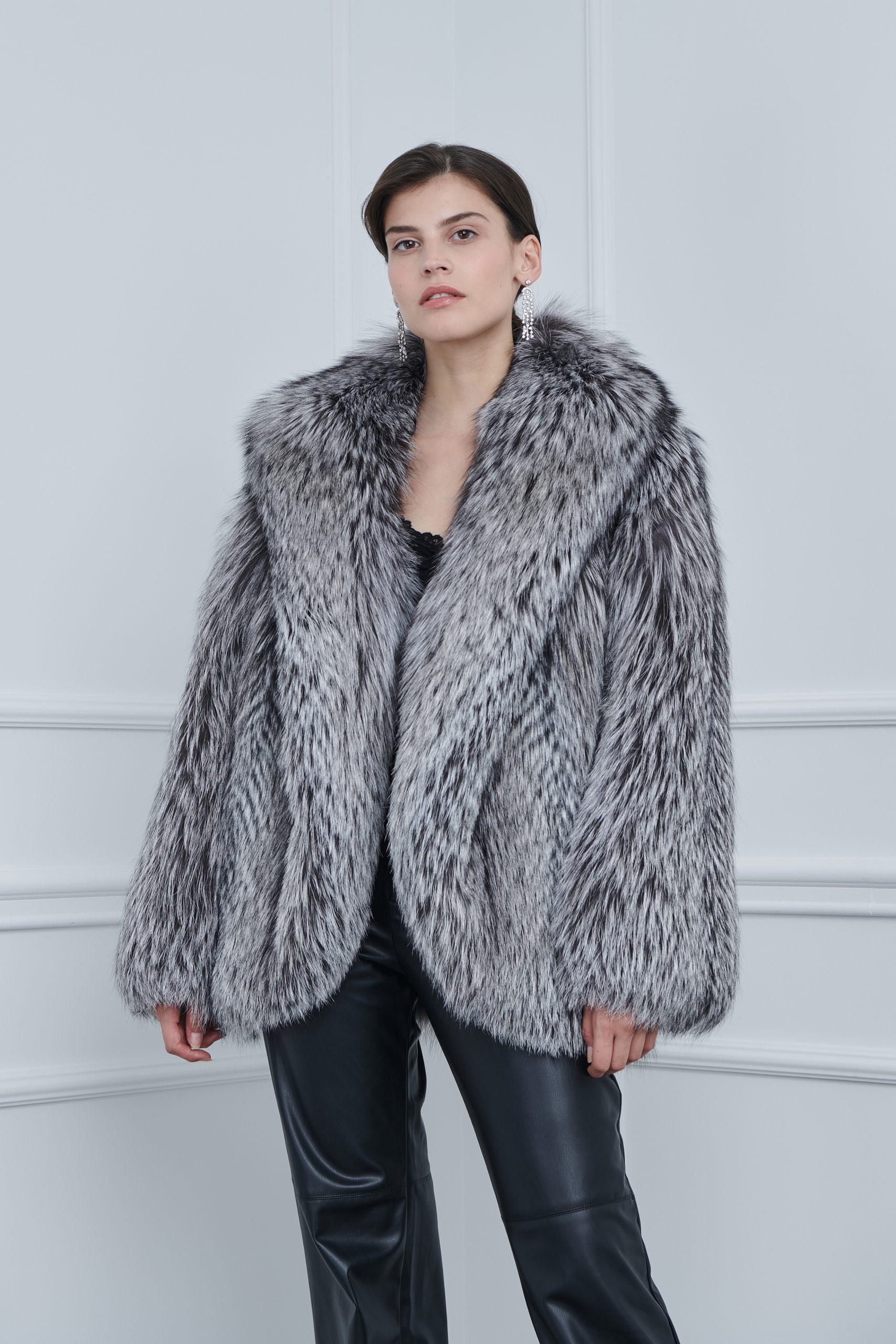 Silver Fox Jacket with Shawl Collar | Shopifur