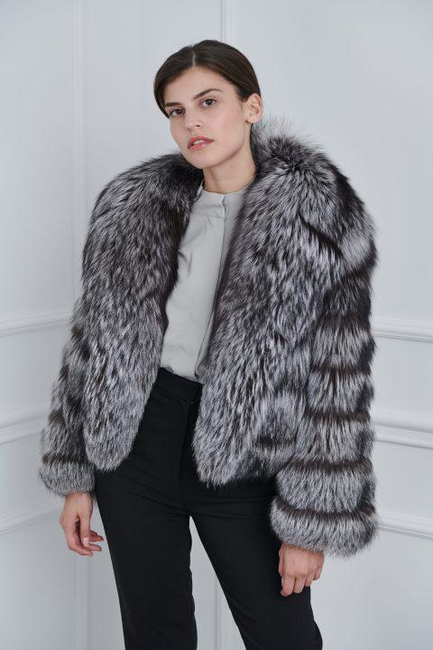 Silver Fox Short Jacket with Wide Rever Collar