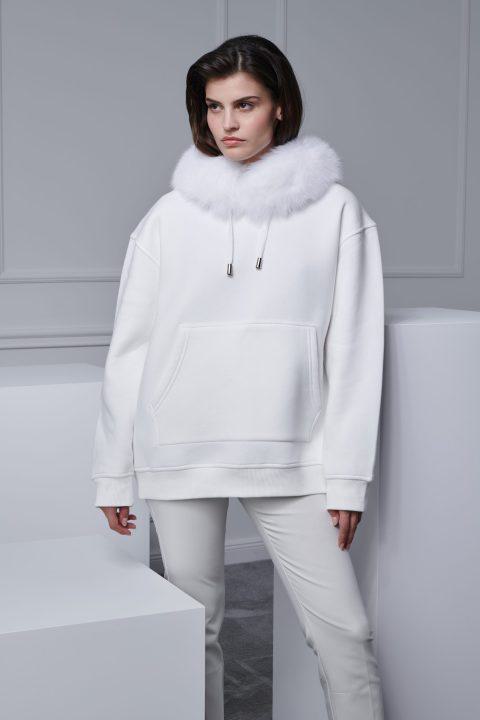 White Hoodie with Fox Fur