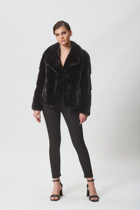Black Mink Short Jacket with Classic Rever Collar