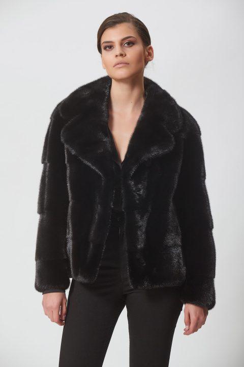 Black Mink Short Jacket with Classic Rever Collar