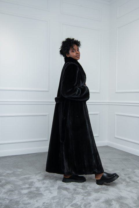 Black Mink Coat with Stand Shawl Collar