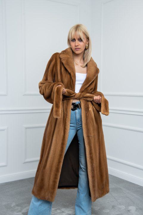 Gold Mink Coat with Rever Collar