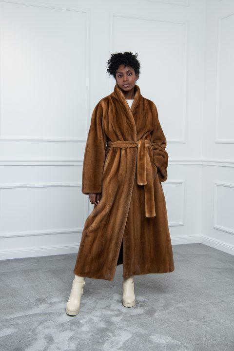 Gold Mink Coat with Stand Shawl Collar