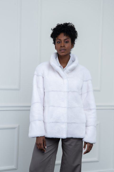 White Mink Jacket with Stand Collar