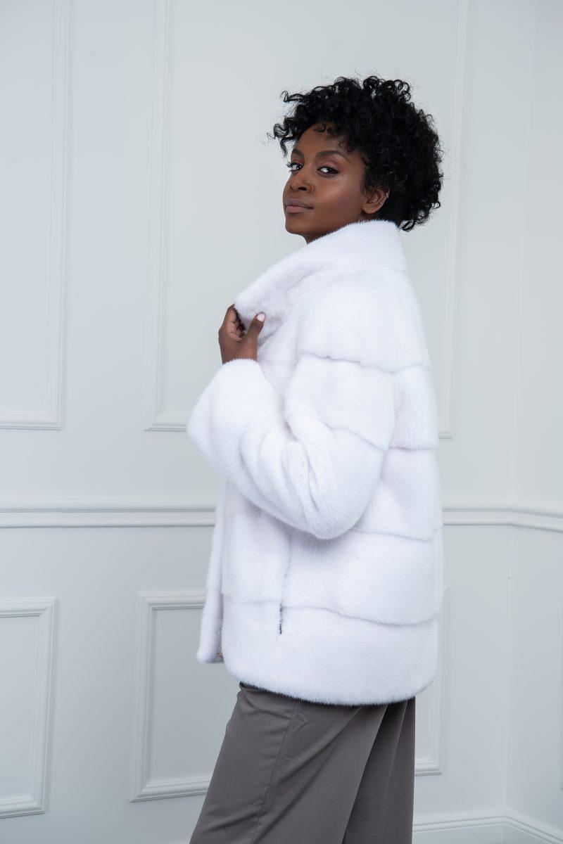 White Mink Jacket with Stand Collar