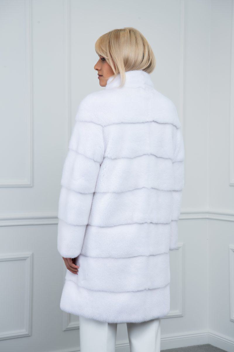 White Mink Long Jacket with Stand Collar
