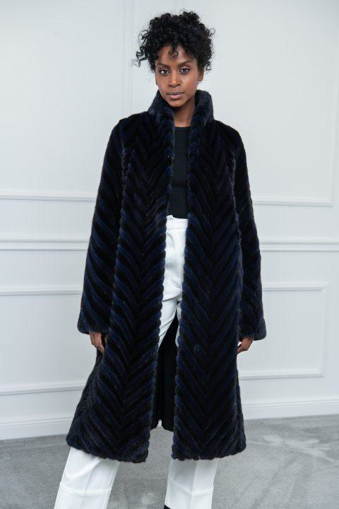 Navy Blue and Black Mink Coat with Shawl Collar