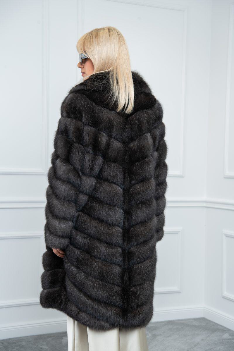 Sable Silvery Coat with Wide Rever Collar
