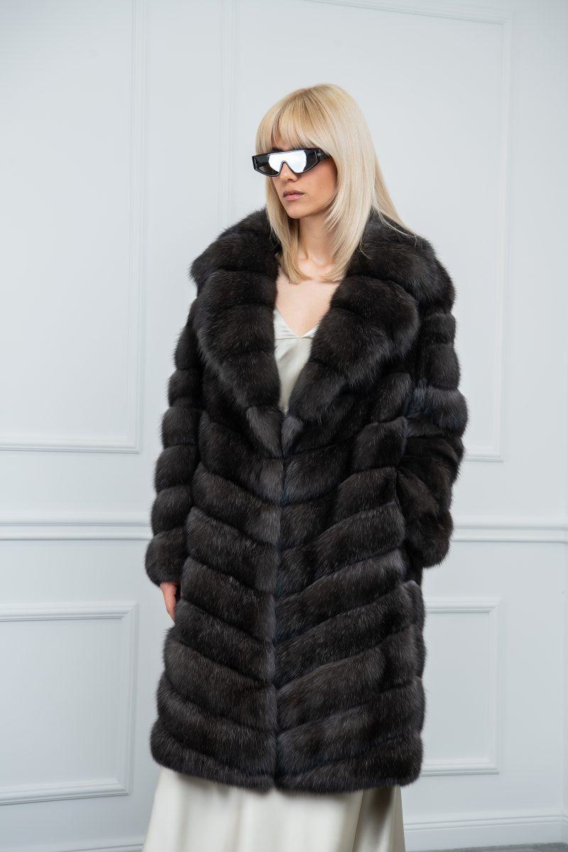 Sable Silvery Coat with Wide Rever Collar