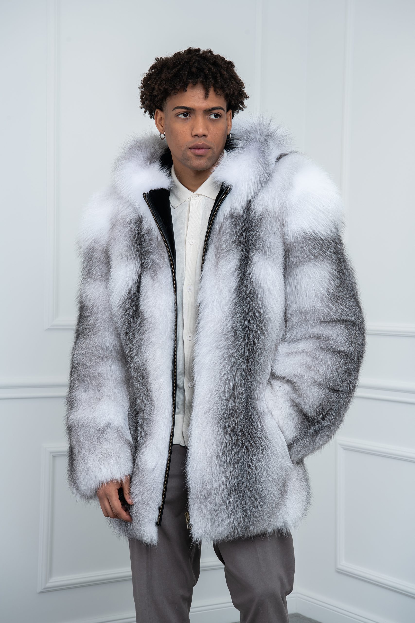 Real natural arctic fox fur for men