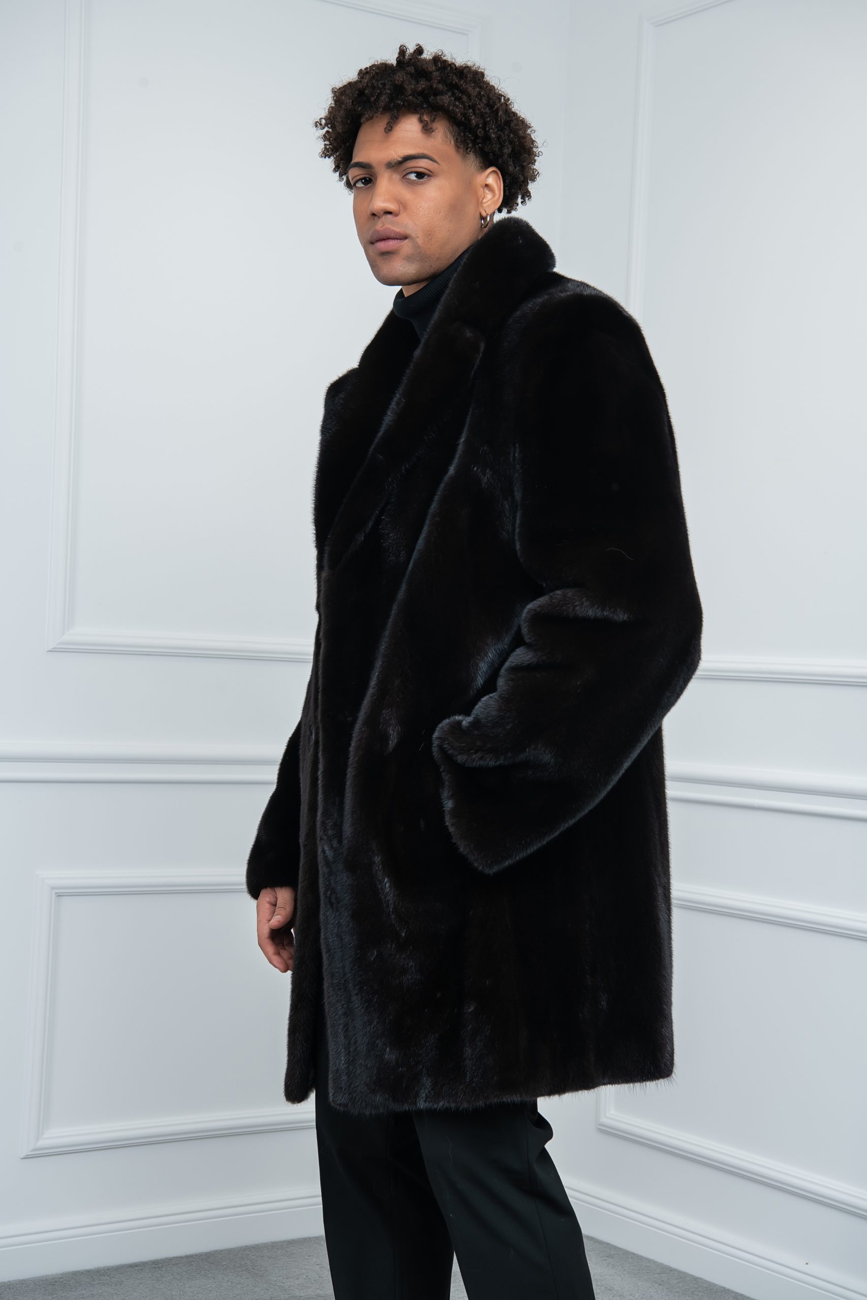 black mink fur coat for men