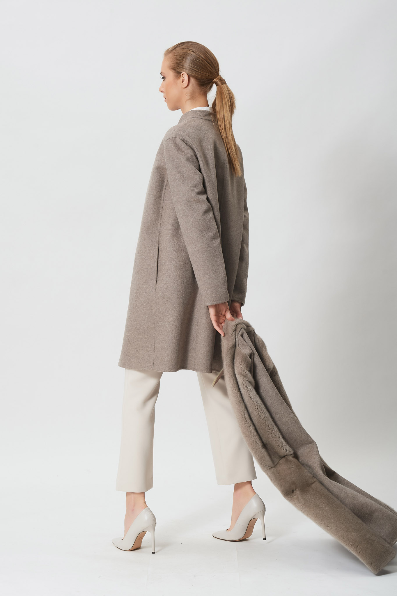 cashmere woll coat with mink fur
